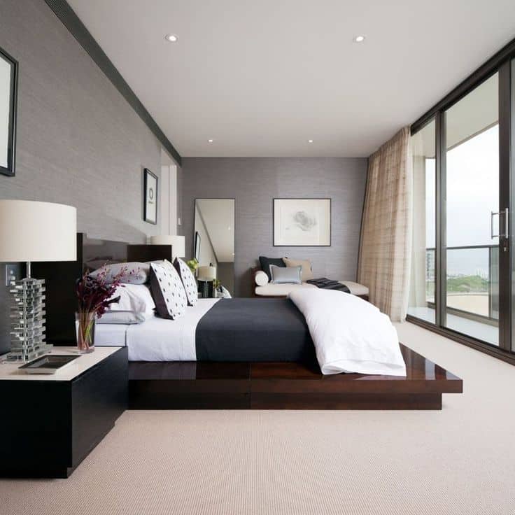 modern bedroom with platform bed