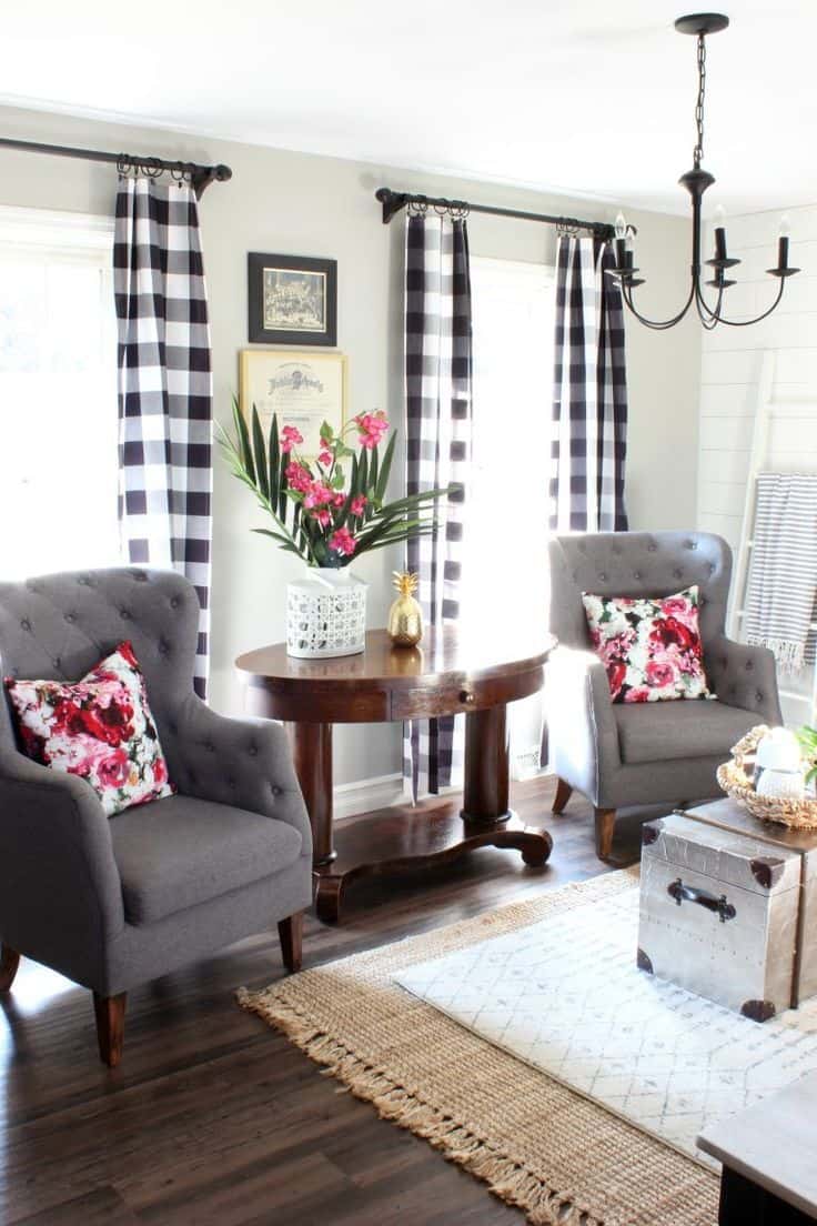 plaid in living room with pattern