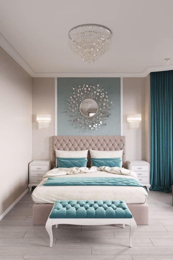 teal and cream modern bedroom