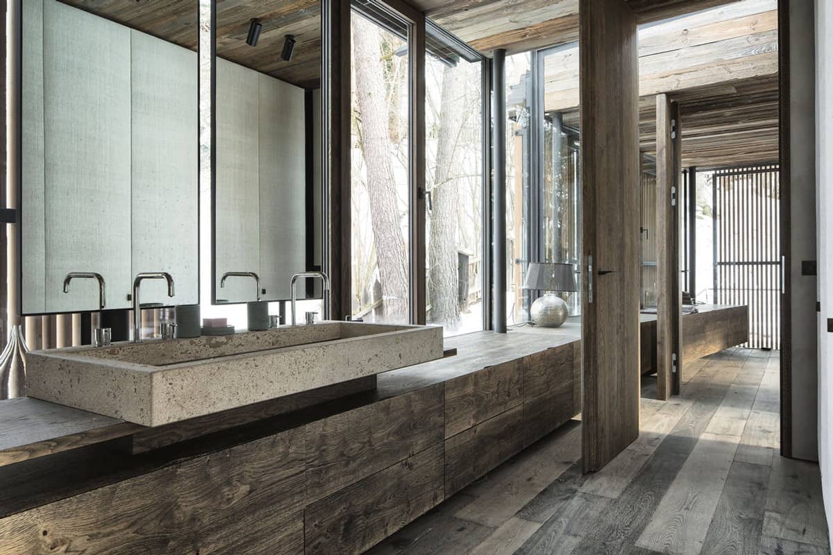 concrete with wood for bathroom