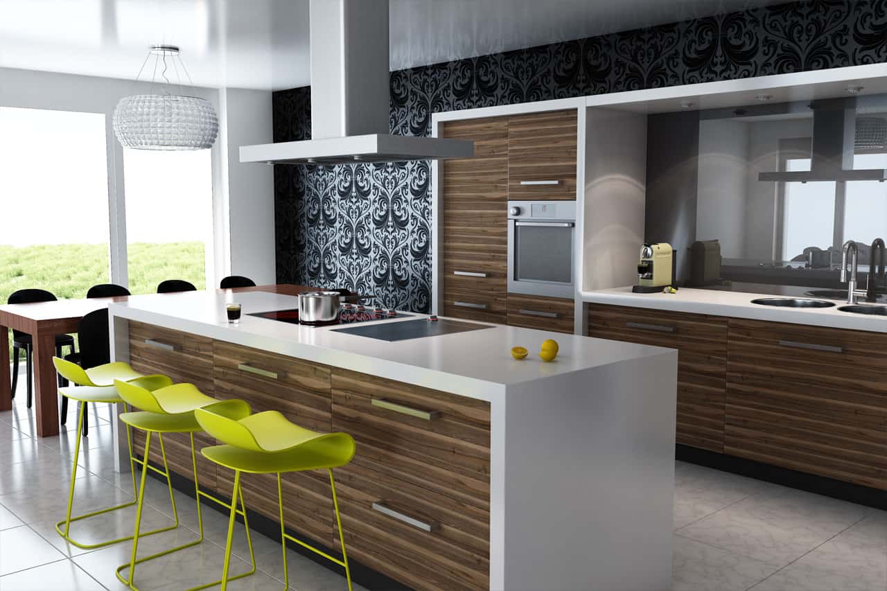 kitchen with multisize cabinets