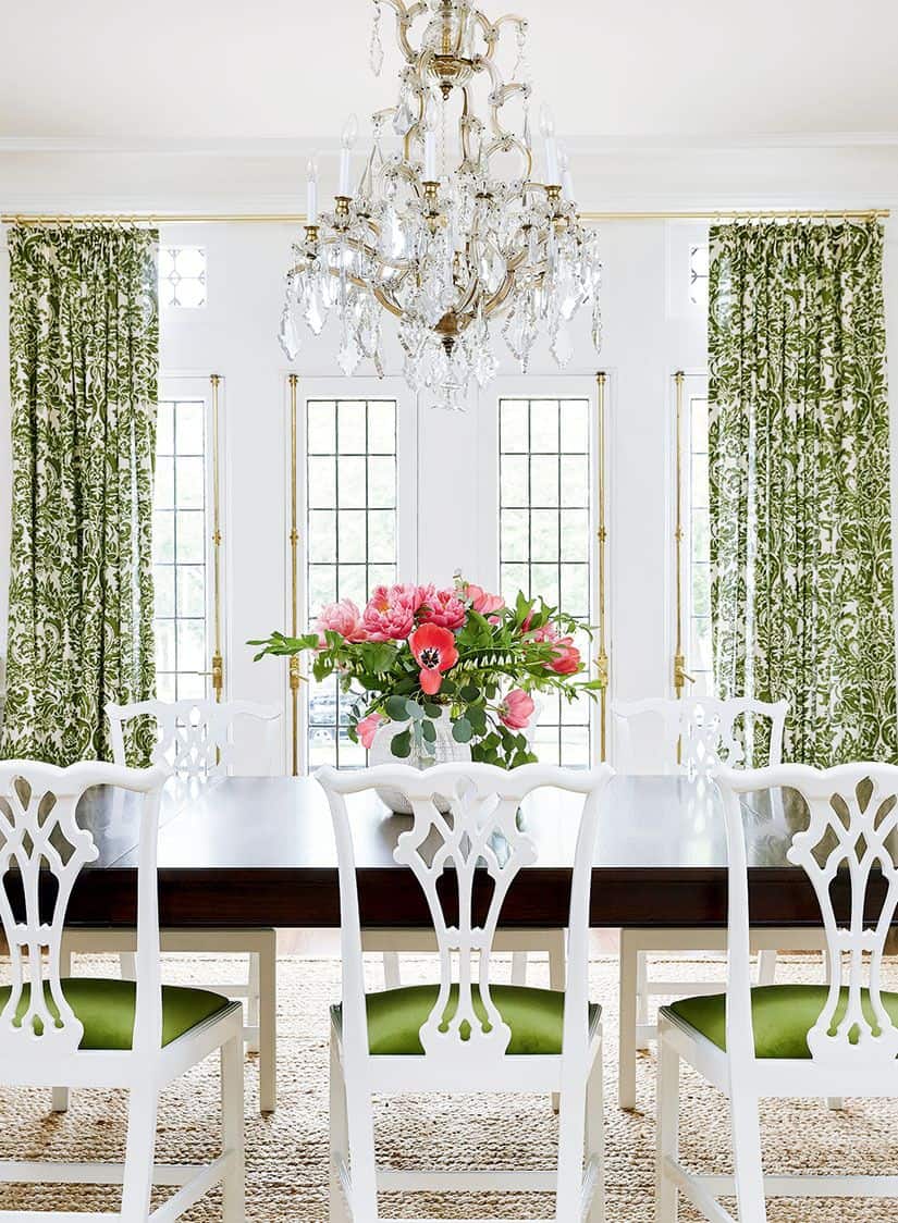 floral curtains in dining room Bright White Dining Rooms