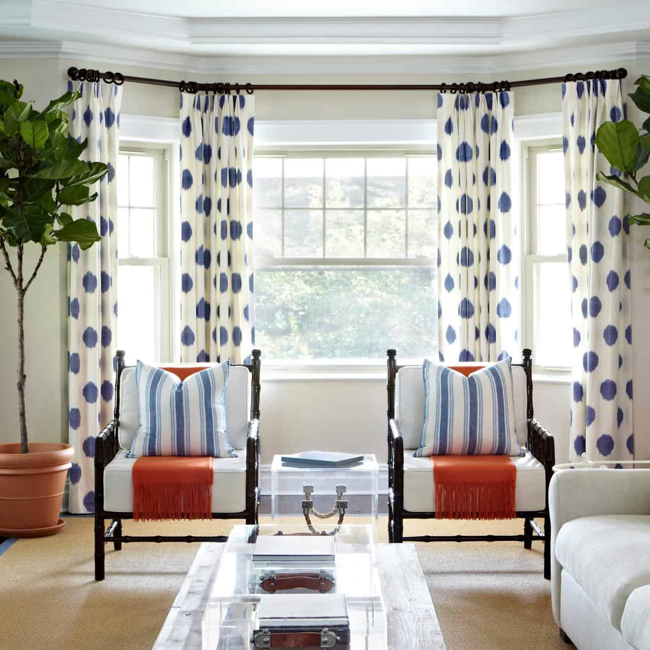 living room with drapes