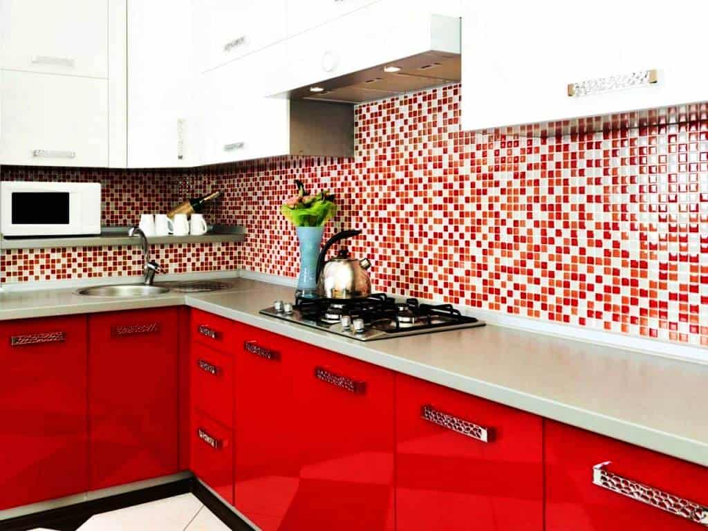 small kitchen with color