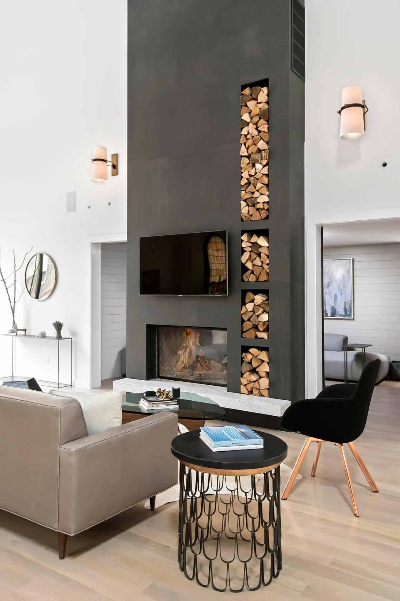 modern firewood fireplace