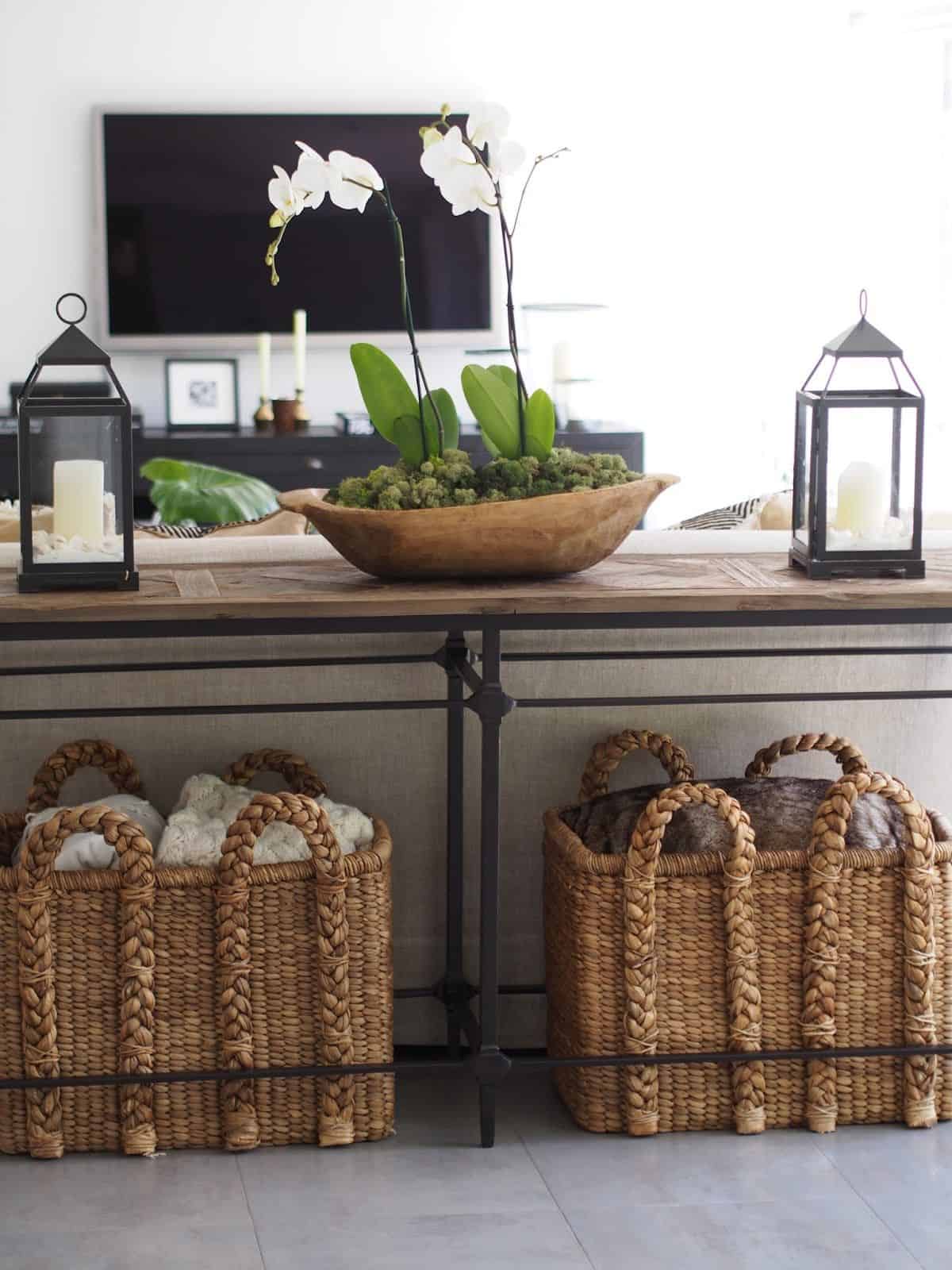 woven basket in console