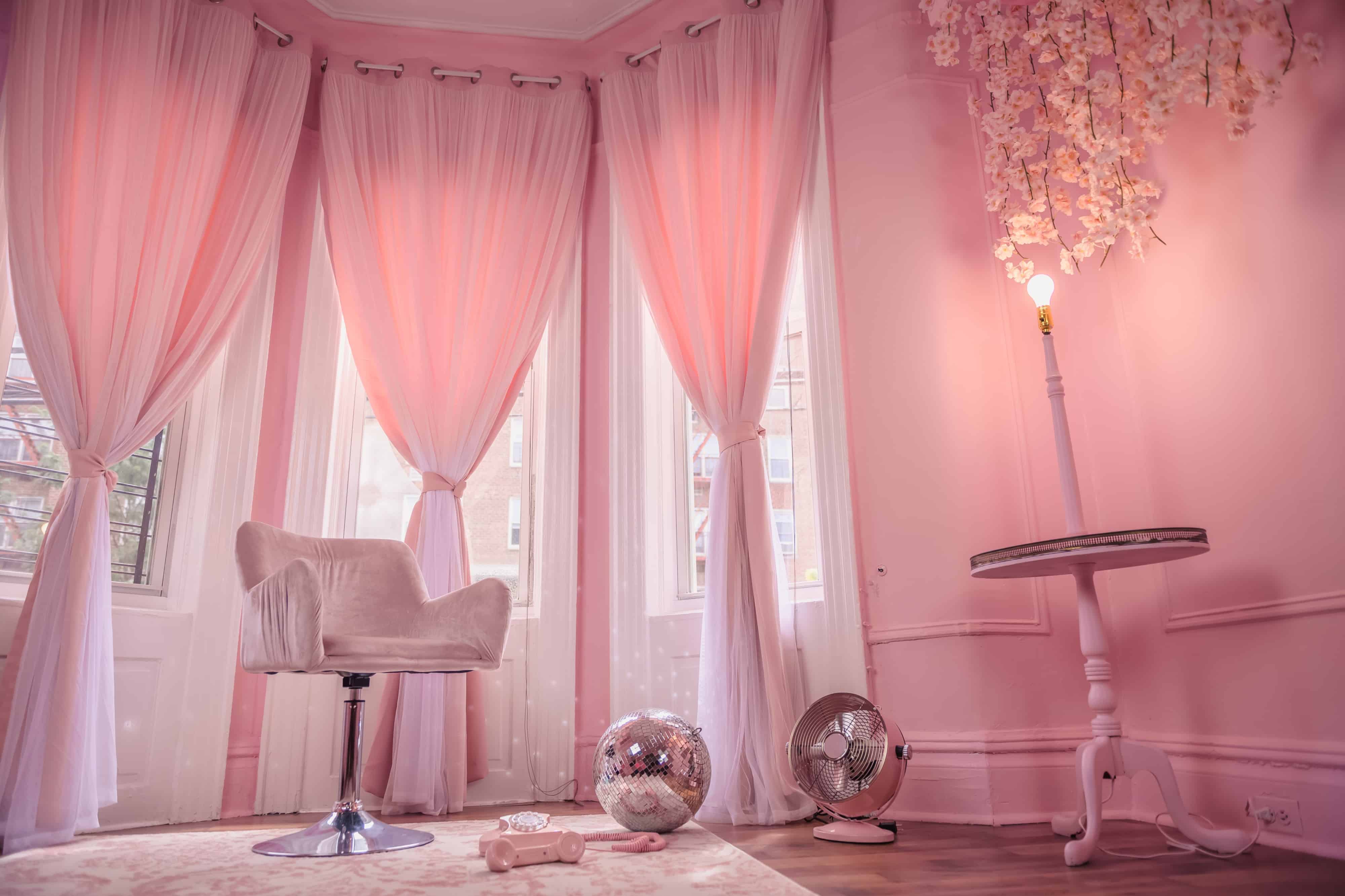 monochromatic pink living room
