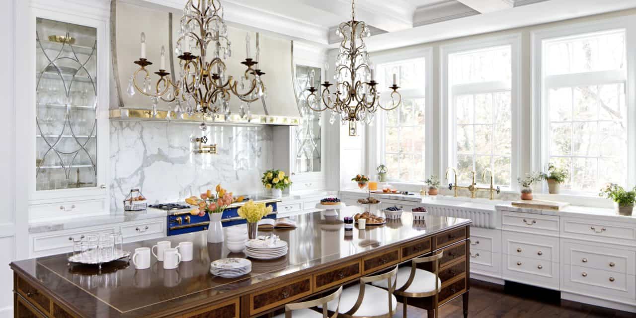 glamorous chandelier in kitchen