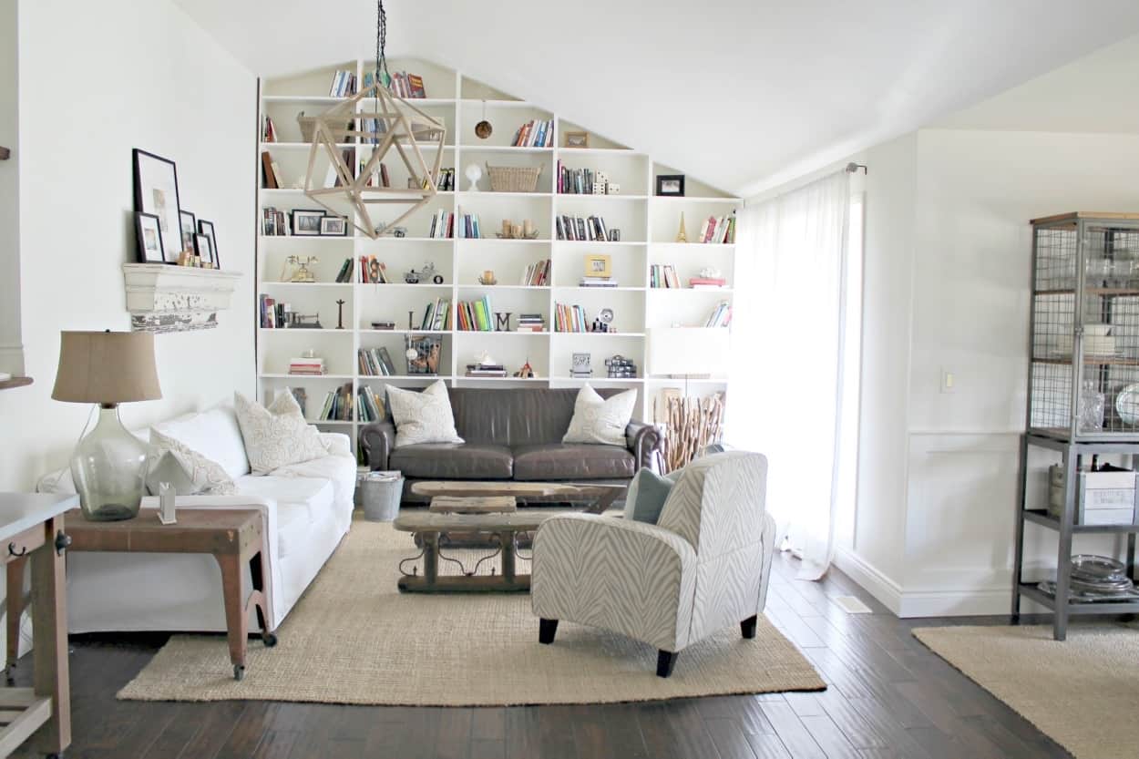 bookshelves in the living room