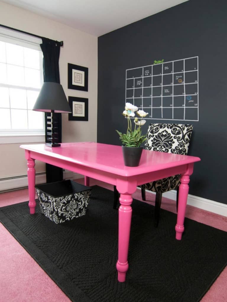 home office with chalkboard wall