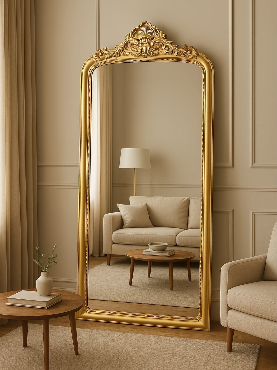 02-ornate-baroque-gold-floor-mirror-beige-living-room-paneled-wall