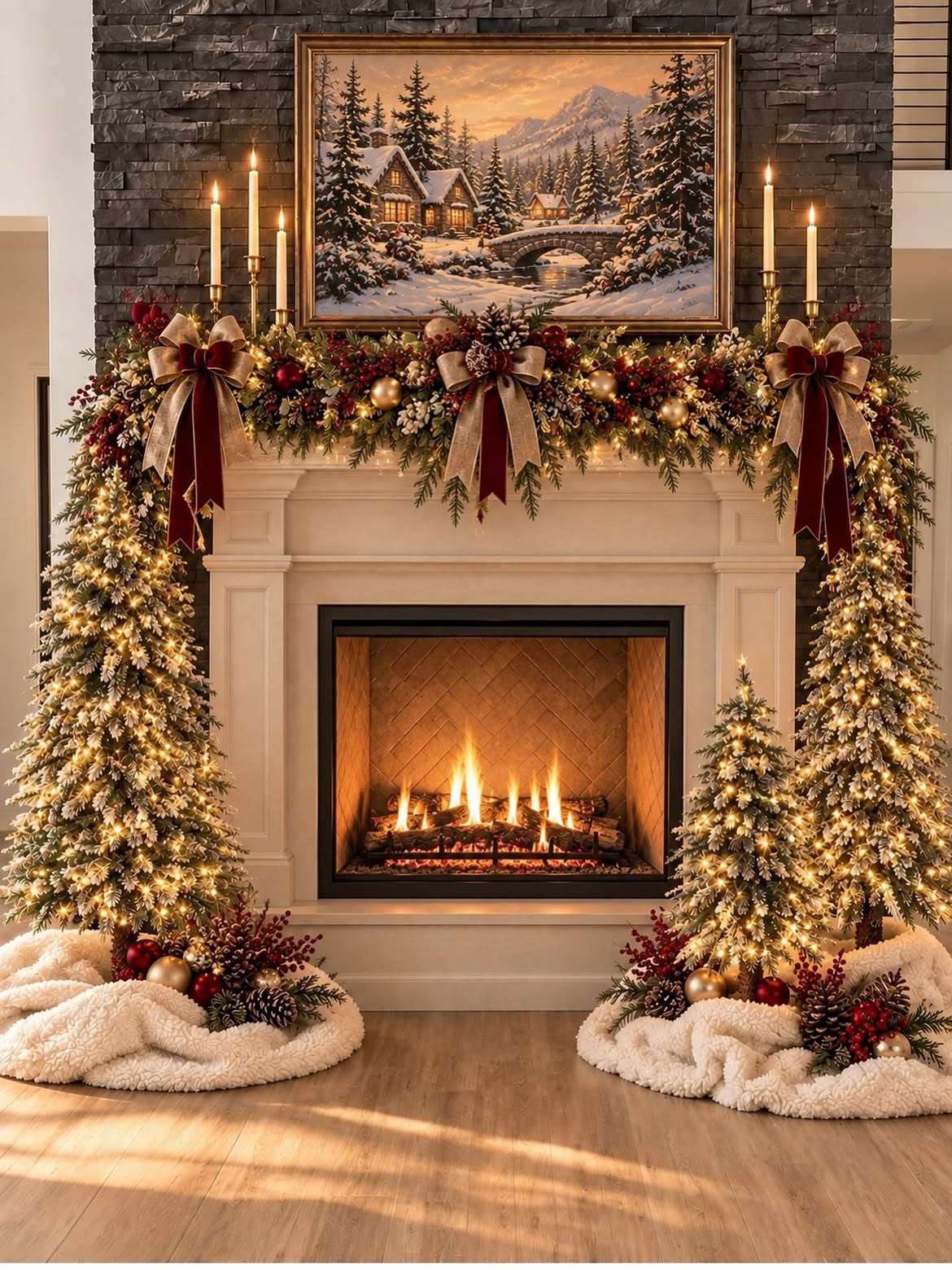 03-stone-fireplace-burgundy-velvet-garland-mantel