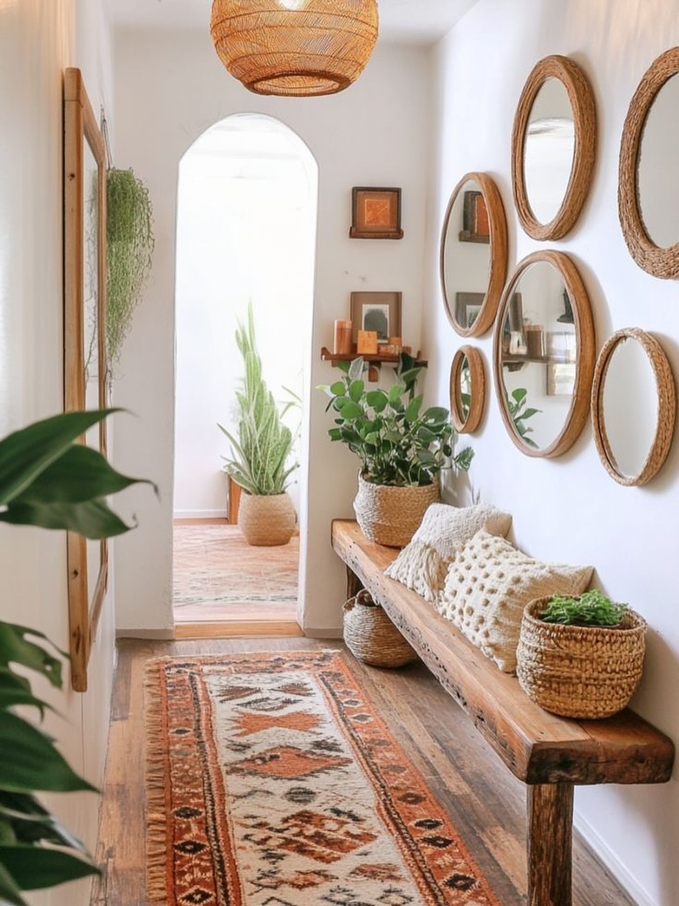 05-round-mirror-wall-rust-runner-boho-entryway