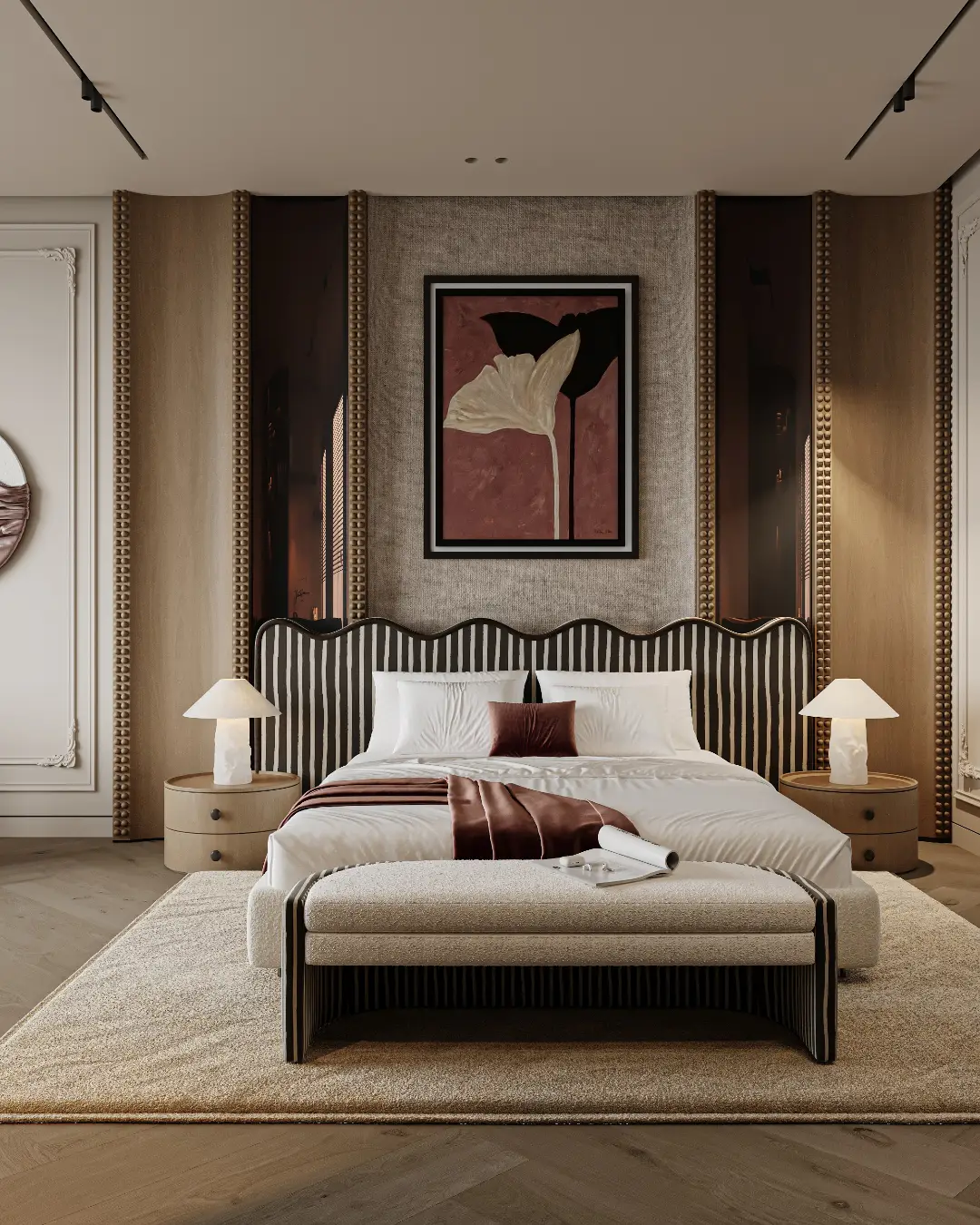 05-striped-wavy-headboard-studded-wall-trim-hayat_ahmed21