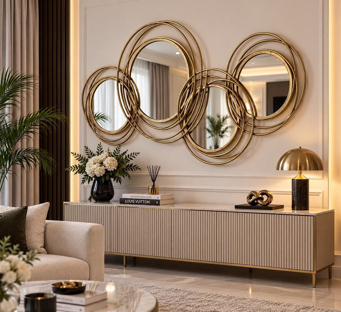 06-interlocking-gold-ring-mirror-fluted-console-backlit-wall-paneling
