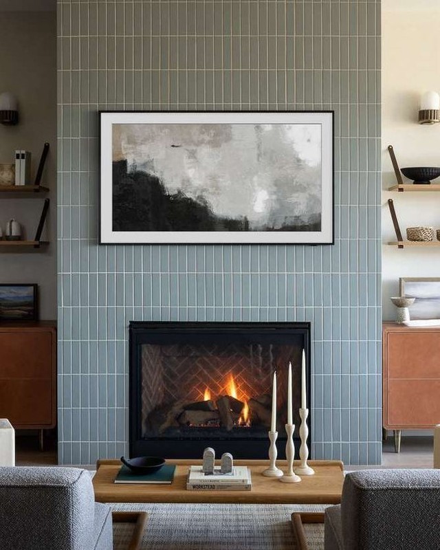 07-fireplace-tile-ideas-vertical-blue-tile-floor-to-ceiling