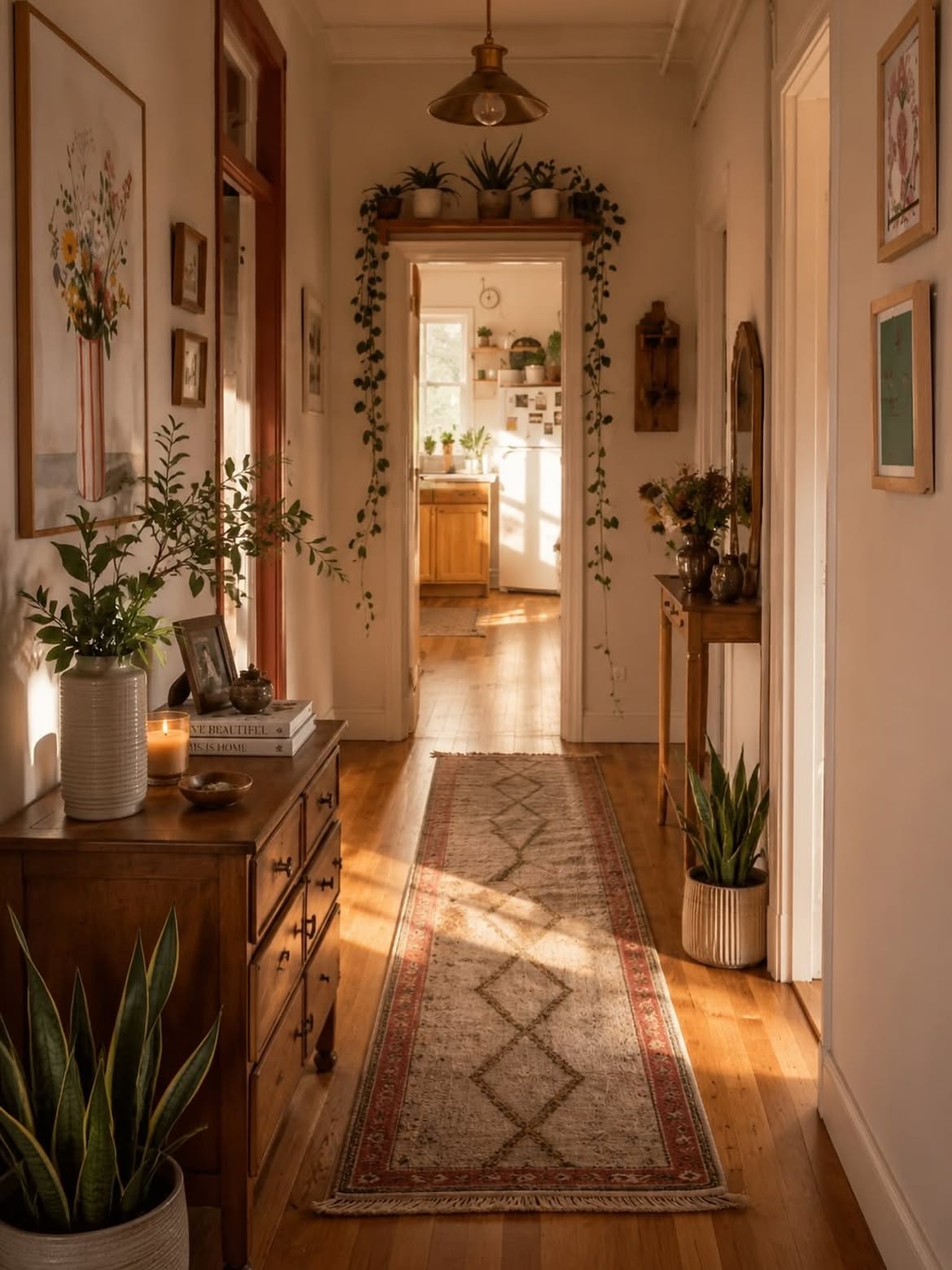 09-golden-hour-hallway-vintage-runner-boho-entryway