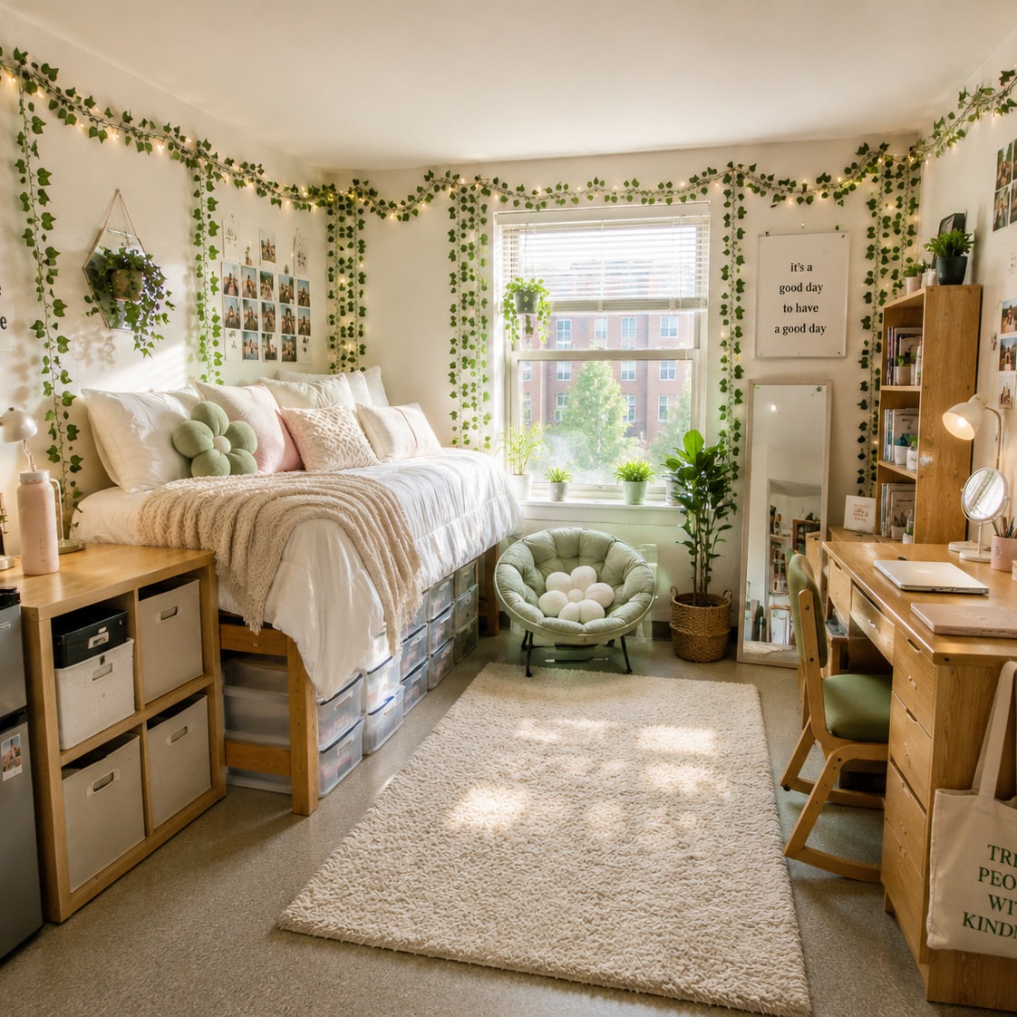 1-college-apartment-decor-ideas-sage-green-ivy-dorm