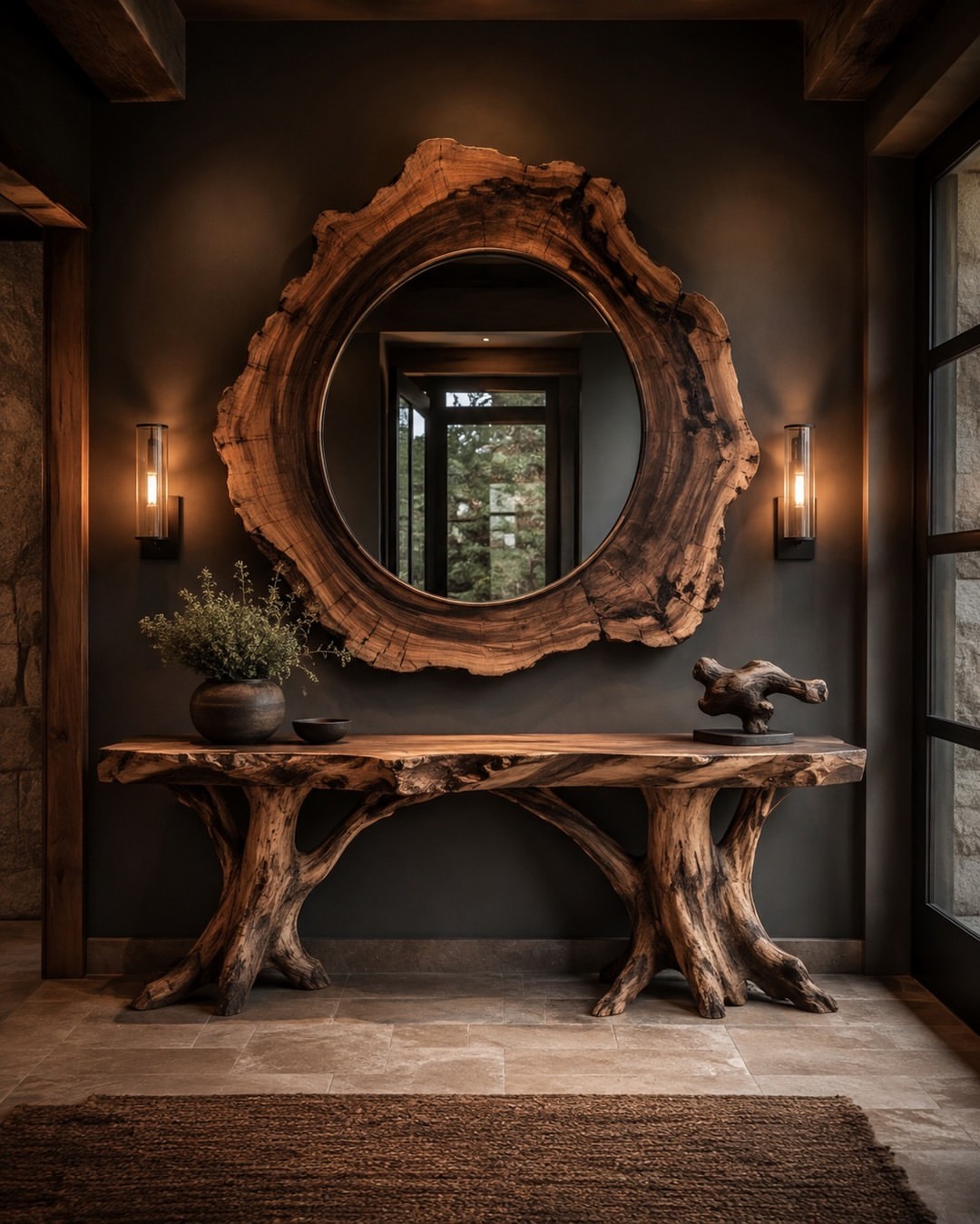 11-live-edge-wood-console-round-mirror-boho-entryway