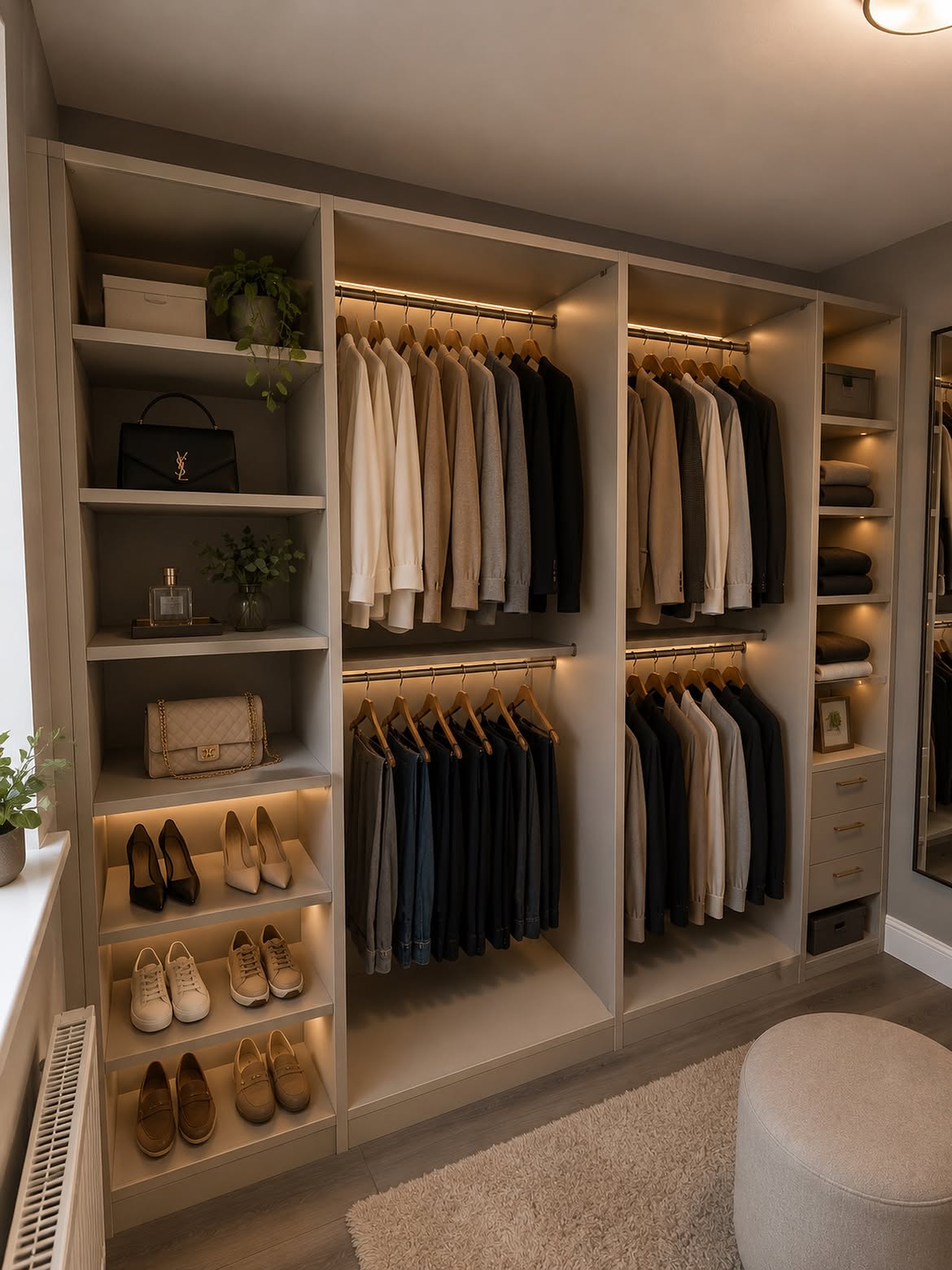 12-bedroom-organization-walk-in-closet-lit-shoe-shelves
