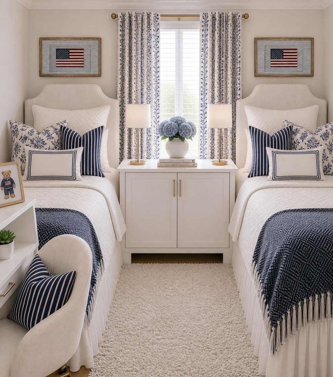 2-college-apartment-decor-ideas-navy-americana-twin-beds