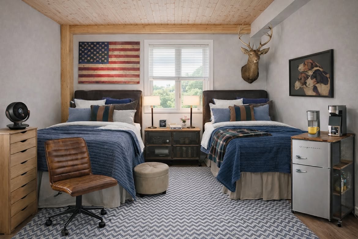 4-college-apartment-decor-ideas-rustic-flag-twin-beds