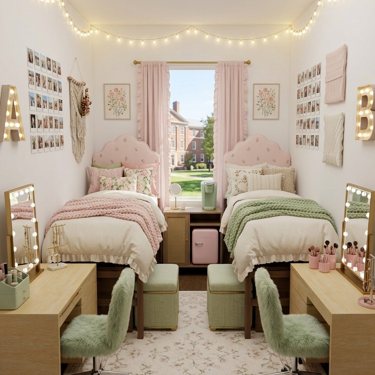 8-college-apartment-decor-ideas-pink-sage-twin-dorm