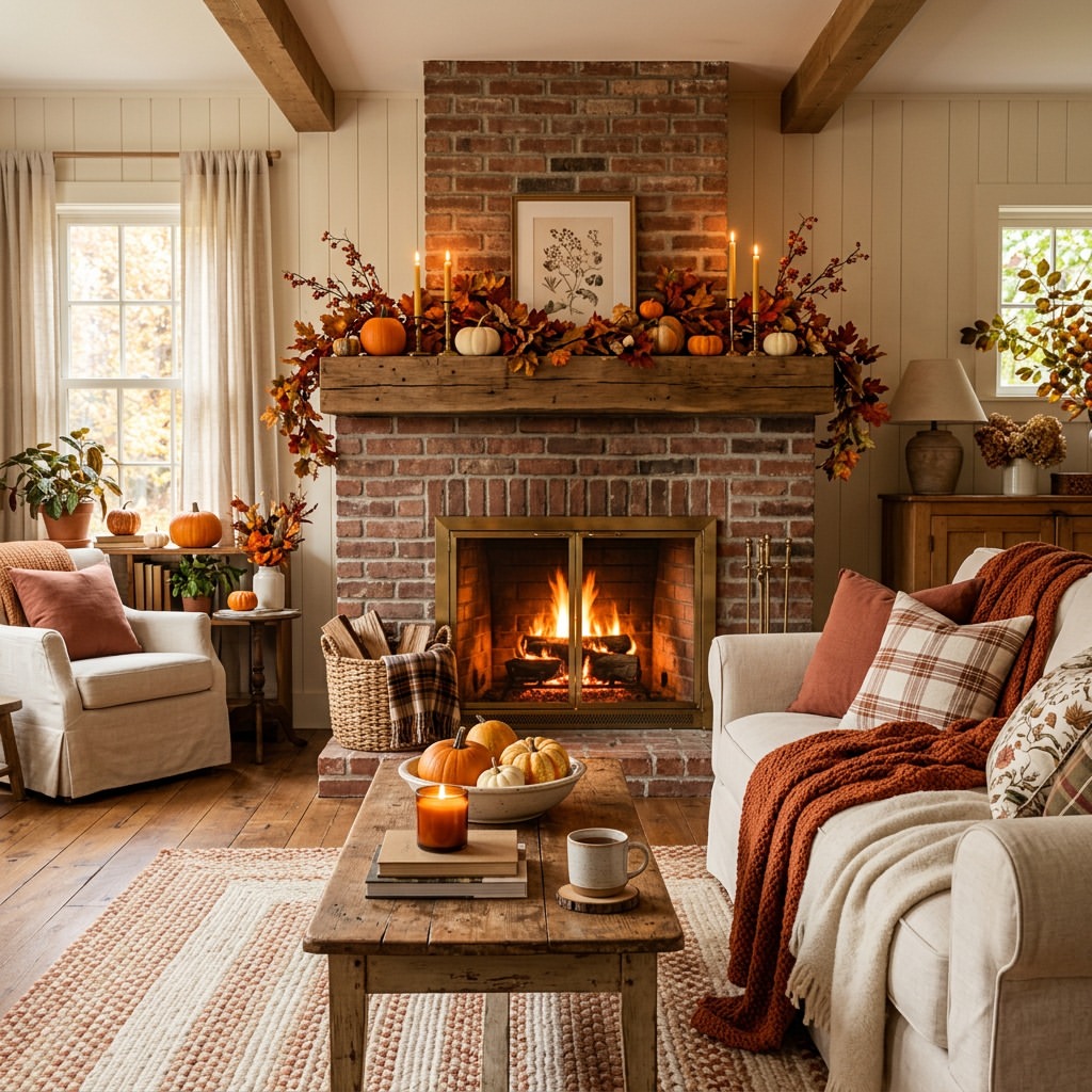 autumn-cottage-fireplace-pumpkin-mantel-living-room