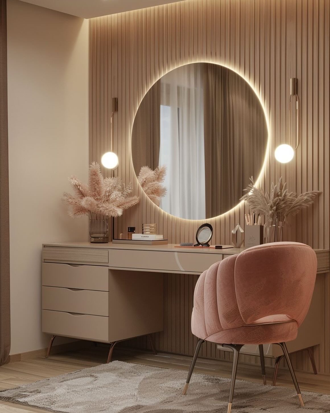 backlit-round-mirror-pampas-grass-dresser-decor