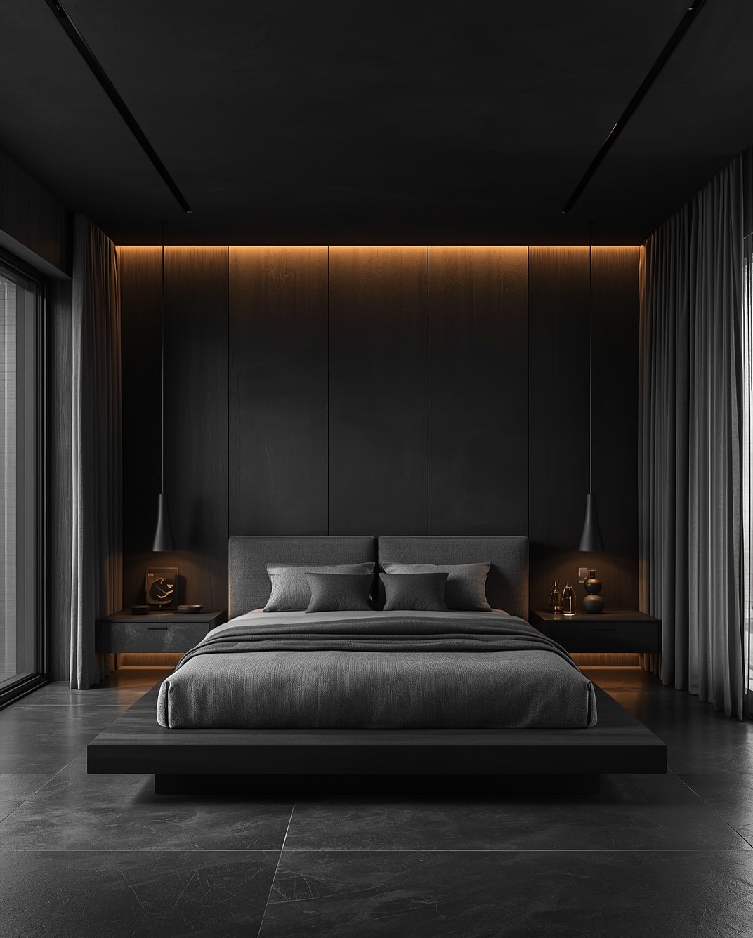 black-bedroom-ideas-backlit-wood-panel-wall