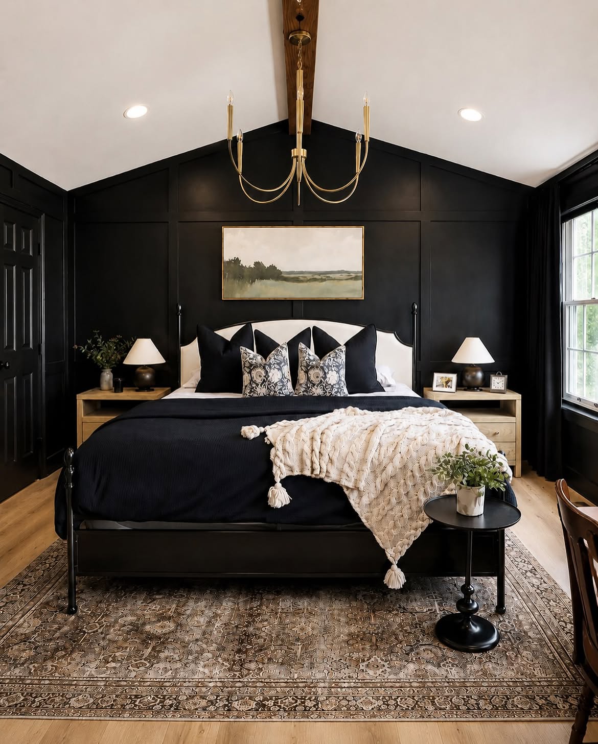 black-bedroom-ideas-board-batten-country-chandelier
