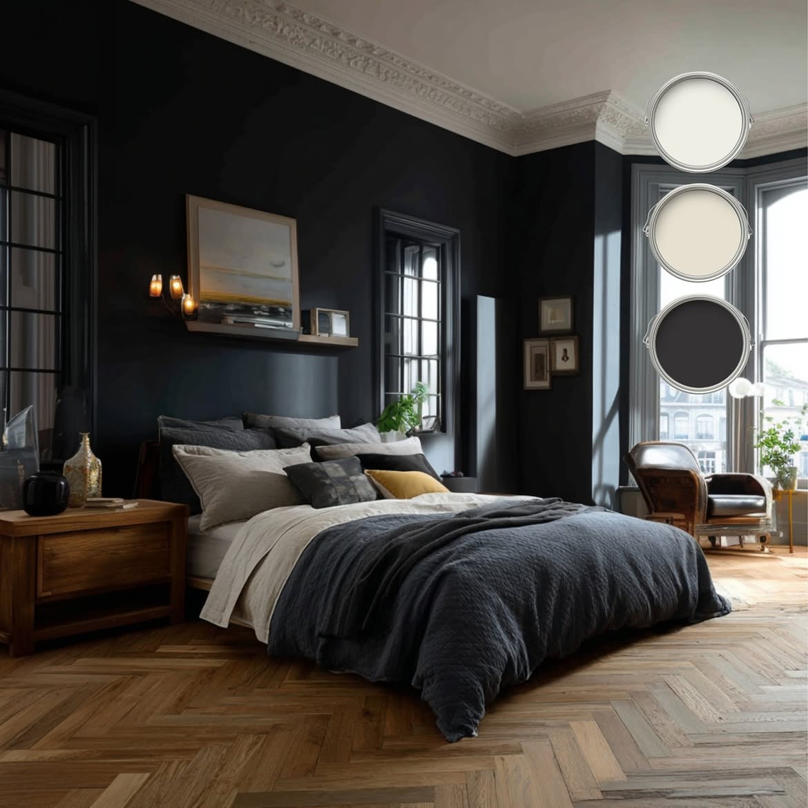 black-bedroom-ideas-heritage-herringbone-paint-swatches