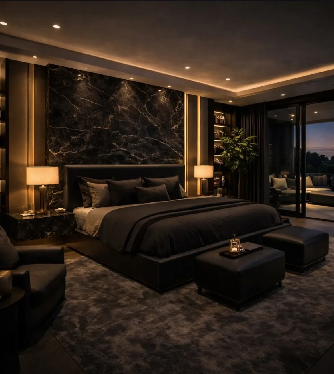 black-bedroom-ideas-marble-feature-wall-luxury
