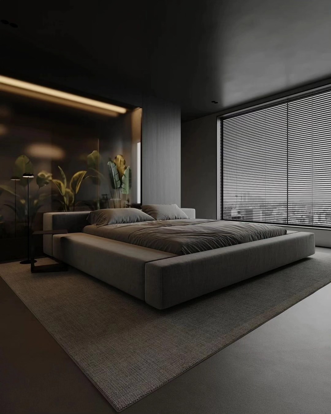 black-bedroom-ideas-minimalist-big-window-blinds