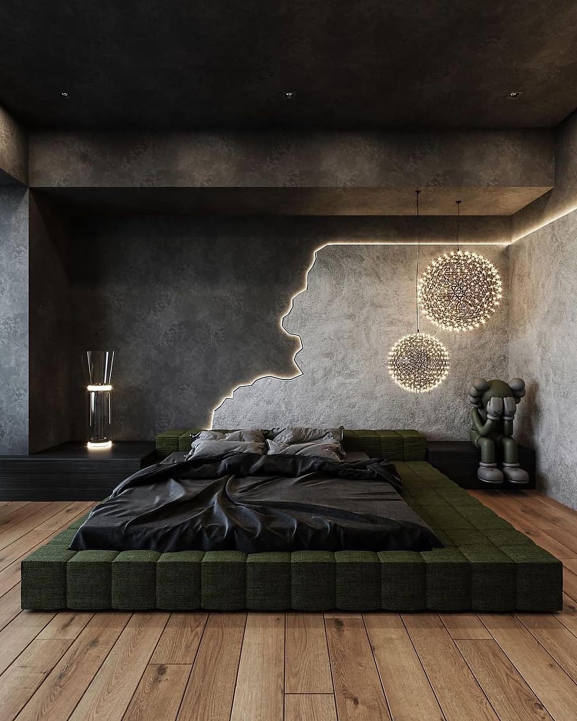 black-bedroom-ideas-sculptural-wall-light