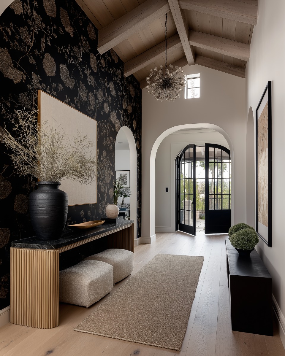 black-floral-wall-fluted-console-foyer