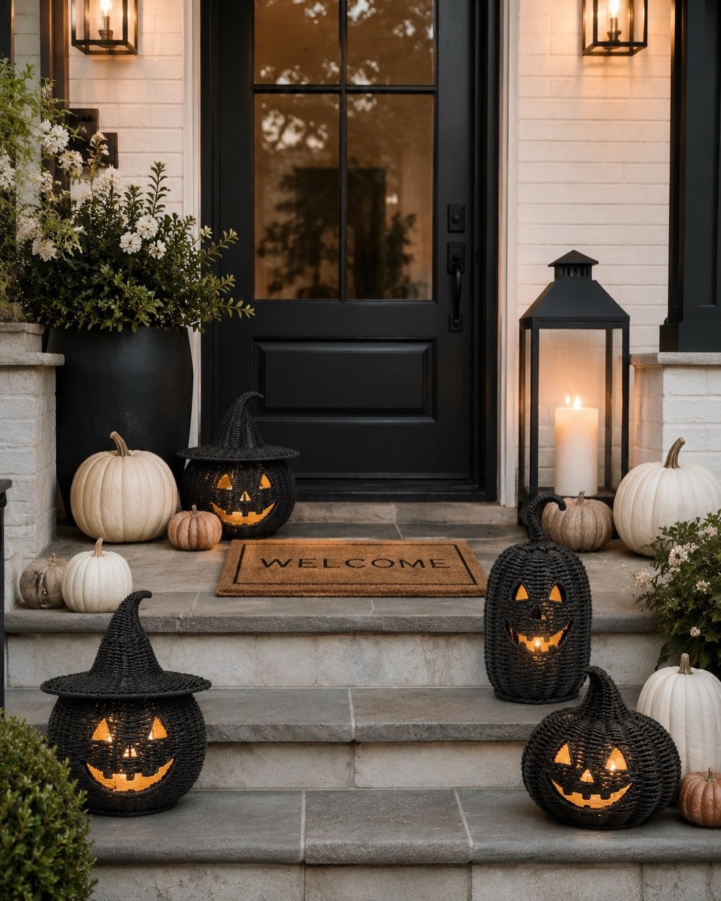 black-wicker-jack-o-lantern-lanterns-steps
