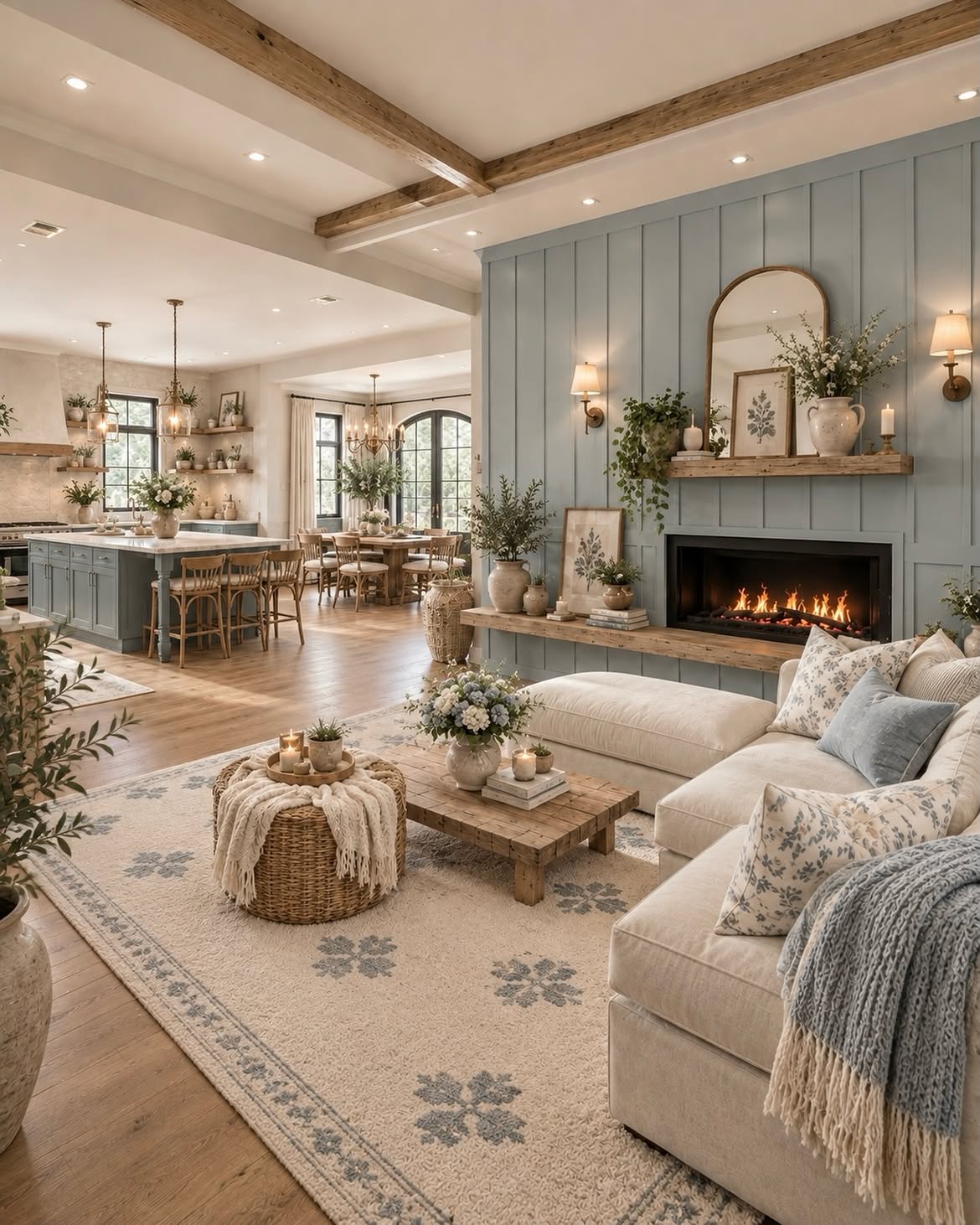 blue-shiplap-fireplace-open-plan-cottage-living-room