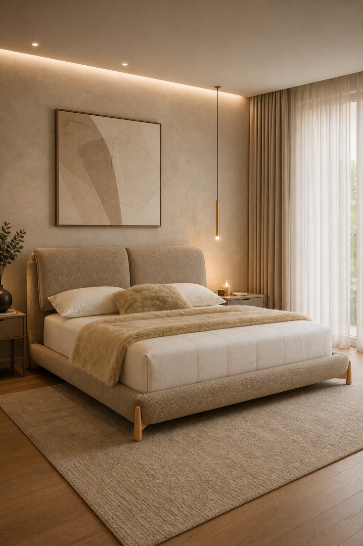 boucle-platform-bed-with-warm-cove-lighting