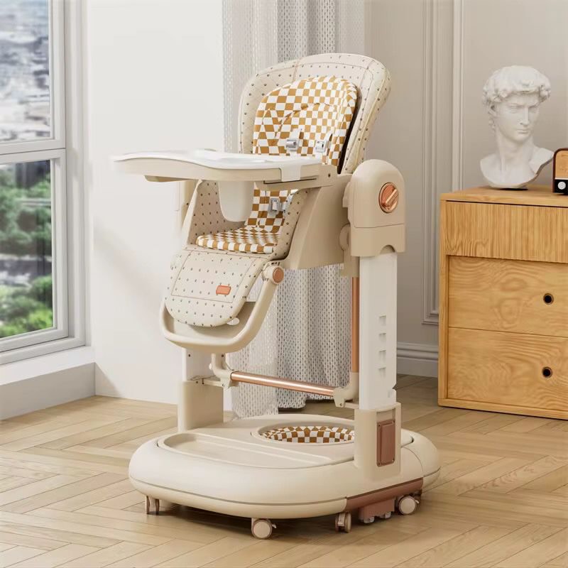 checkered-recline-high-chair-wheeled-base
