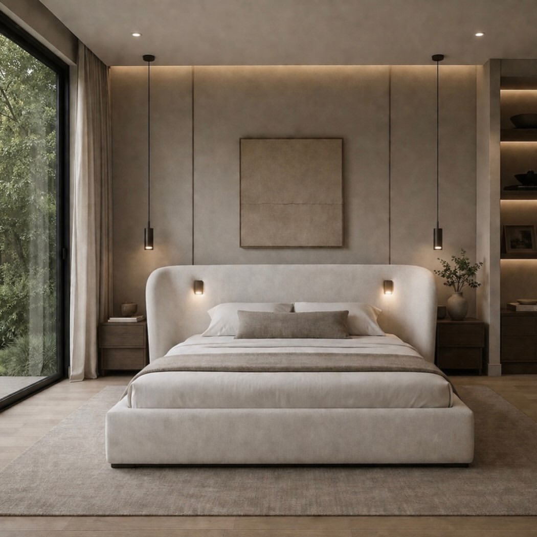curved-upholstered-bed-with-minimalist-wall-sconces