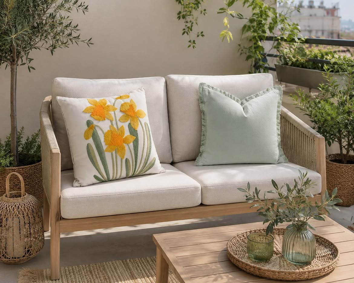 daffodil-embroidered-cushion-sage-fringe-pillow-cream-balcony-loveseat