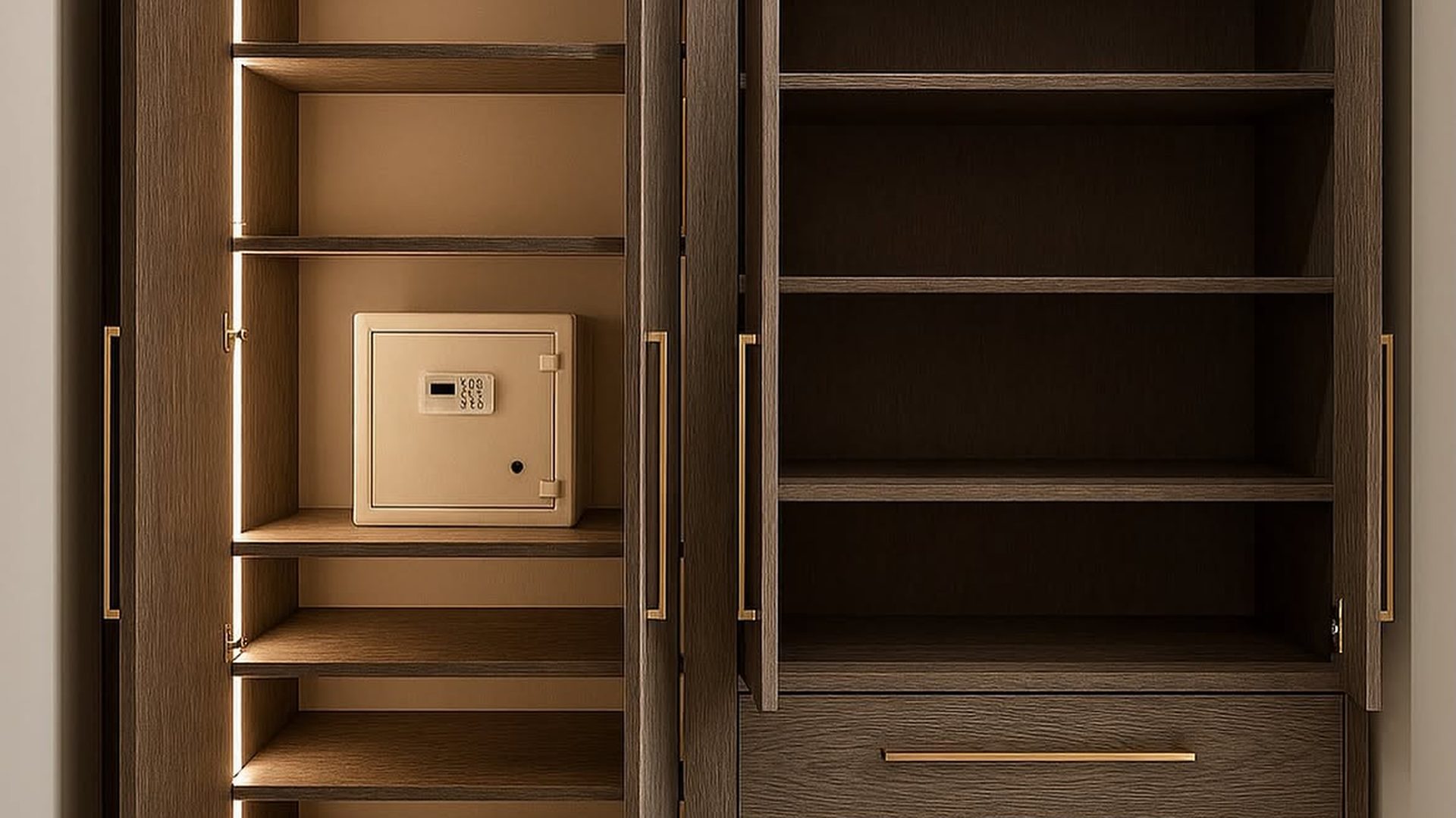 dark-oak-built-in-wardrobe-brass-pulls-hidden-safe-interior-shelving-drawers