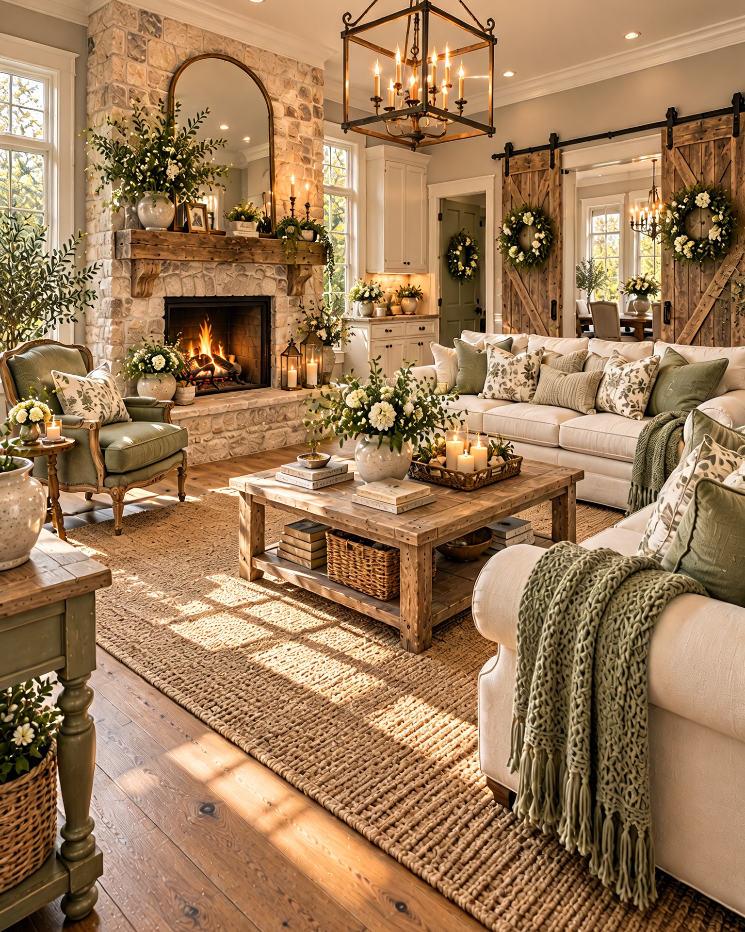 french-country-living-room-with-barn-doors