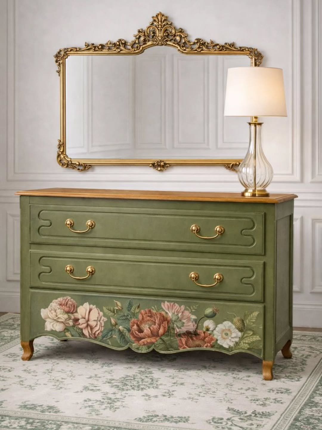 green-painted-dresser-floral-front-decor