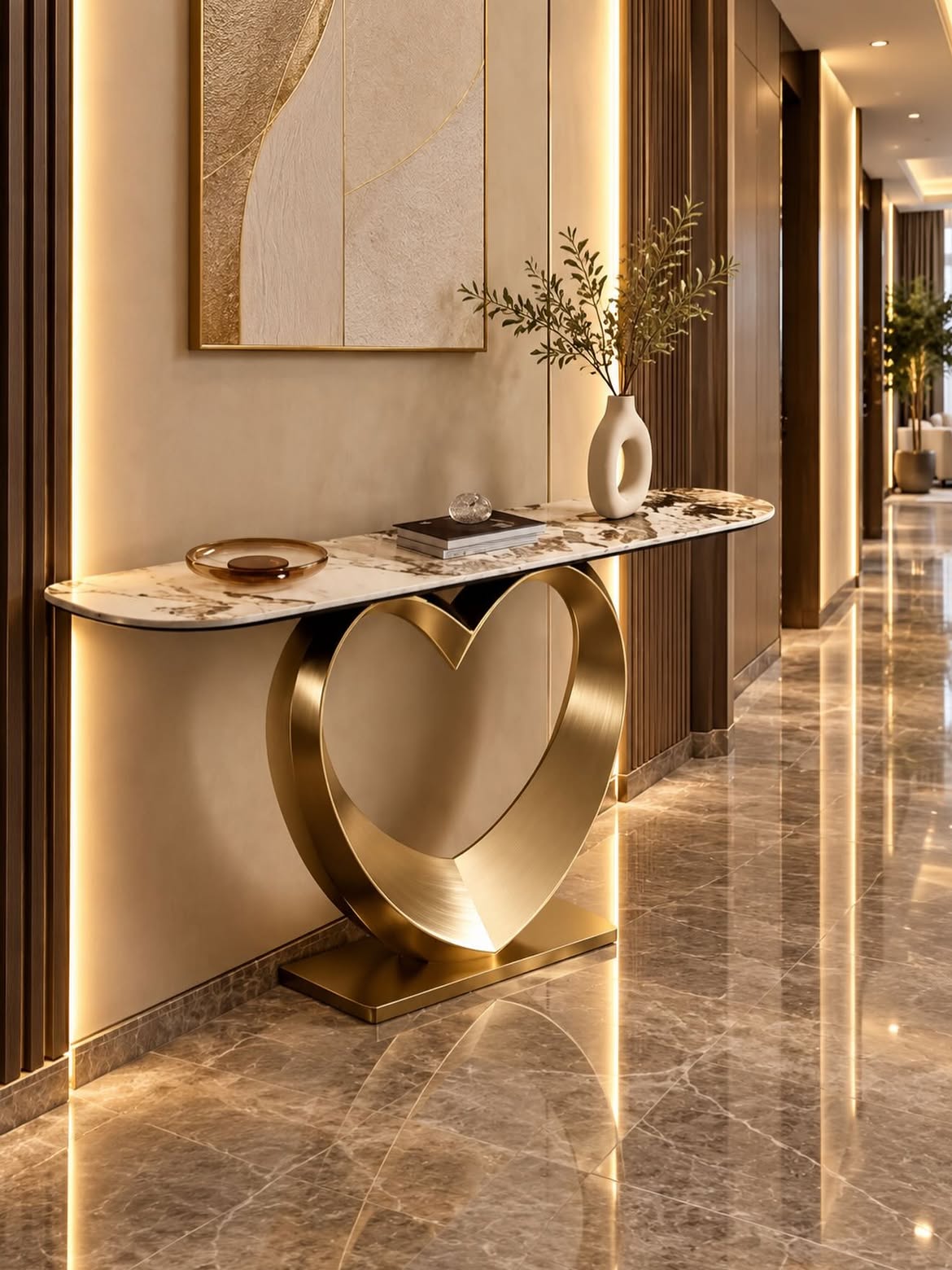 marble-top-gold-heart-base-console-table-hallway