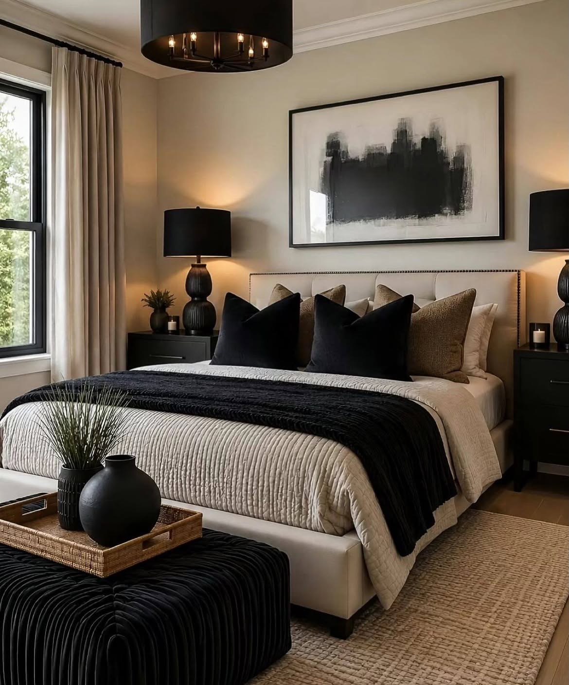 neutral-bedroom-moody-black-accents