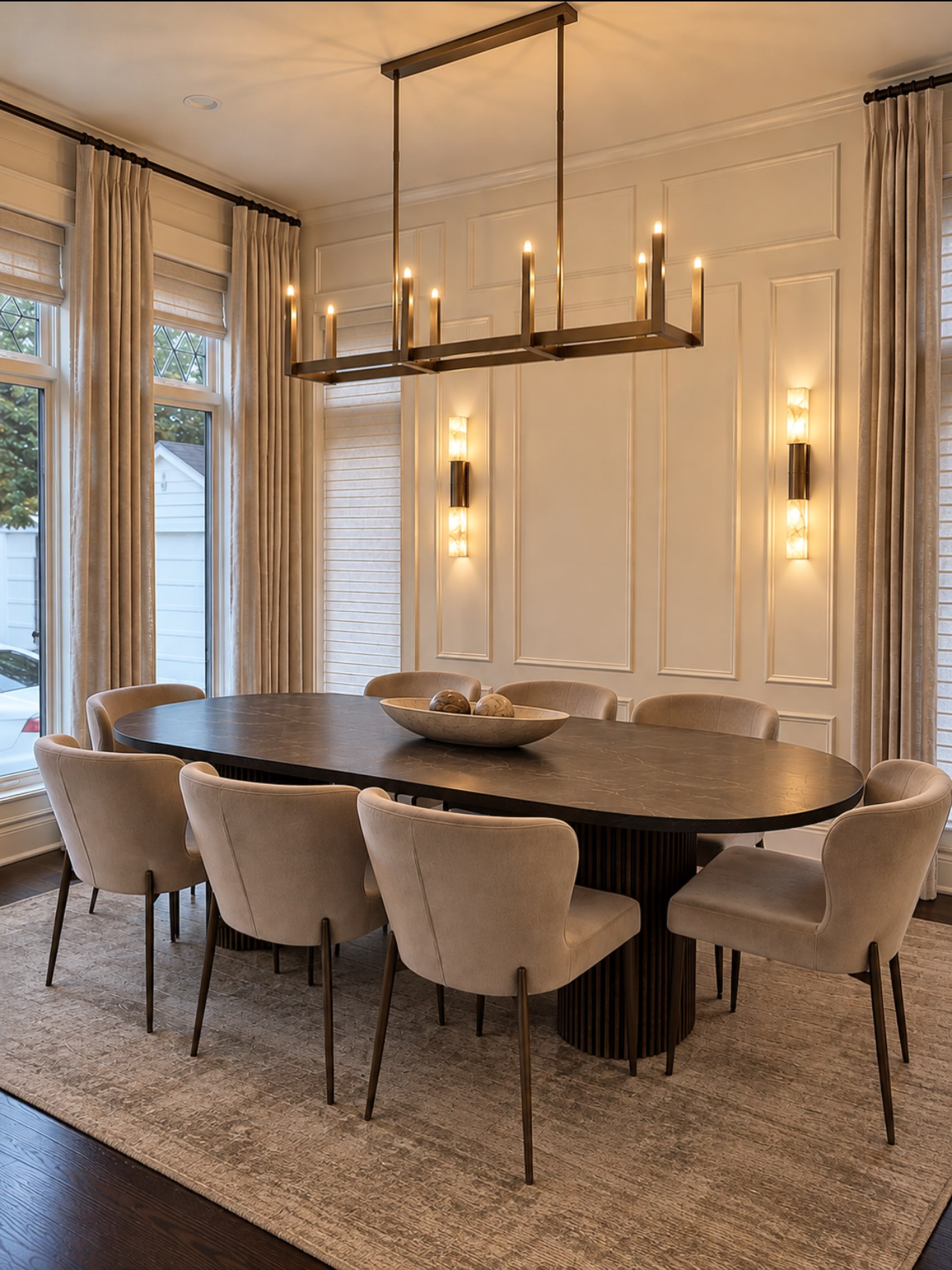 oval-table-dining-room-with-linear-chandelier-yourhomedesignstudio