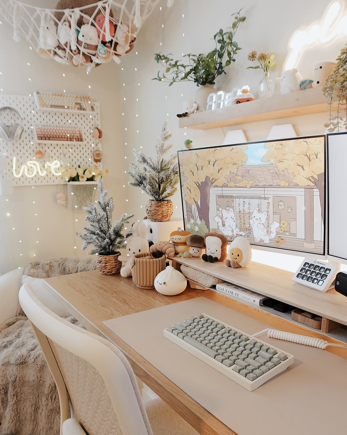 plush-desk-setup-mini-flocked-trees
