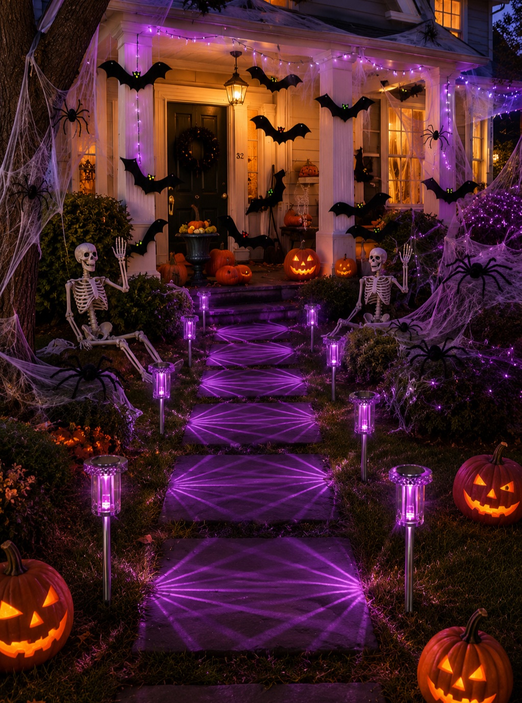 purple-glow-haunted-front-yard-halloween-porch